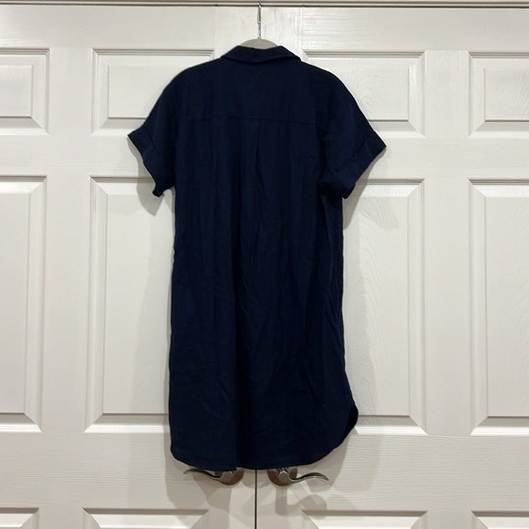 J. Crew Factory Linen-blend Belted Mini Shirtdress Navy Blue Size Medium - Picture 6 of 7
